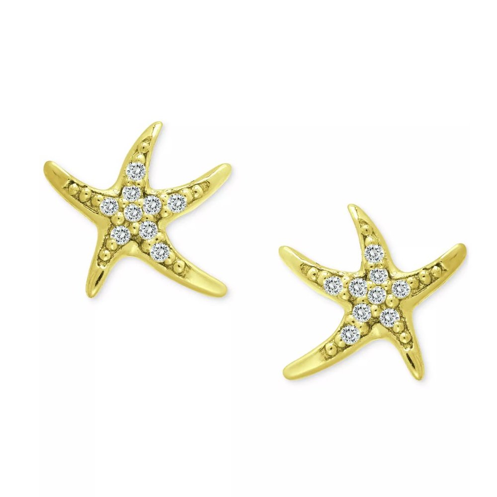 Cubic Zirconia Starfish Stud Earrings in 18k Gold-Plated Sterling Silver